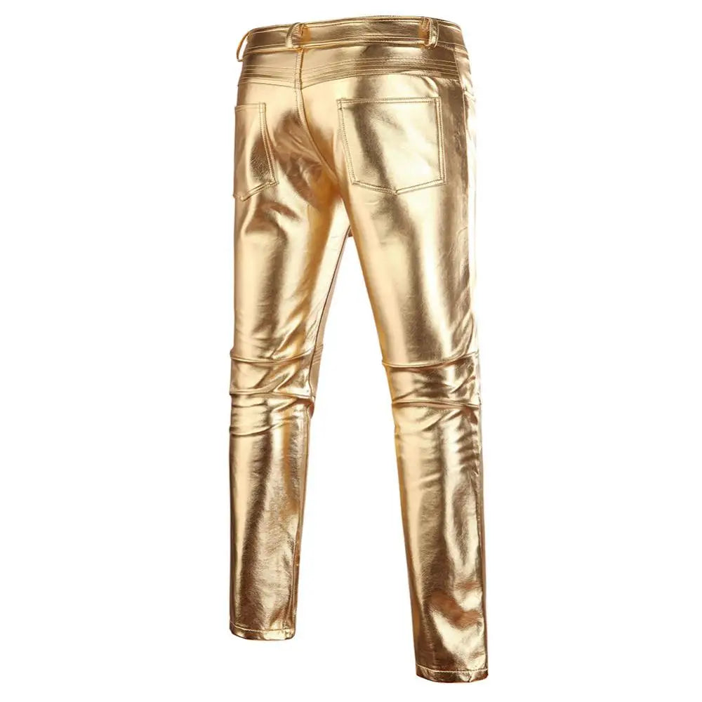 Solid Color Faux Leather Skinny Pants for Men - Featuring Button Design and Perfect for Motorcycle Fashion