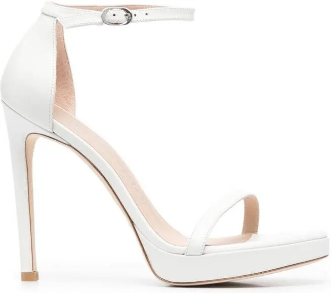 Stuart Weitzman 137mm stiletto leather sandals White