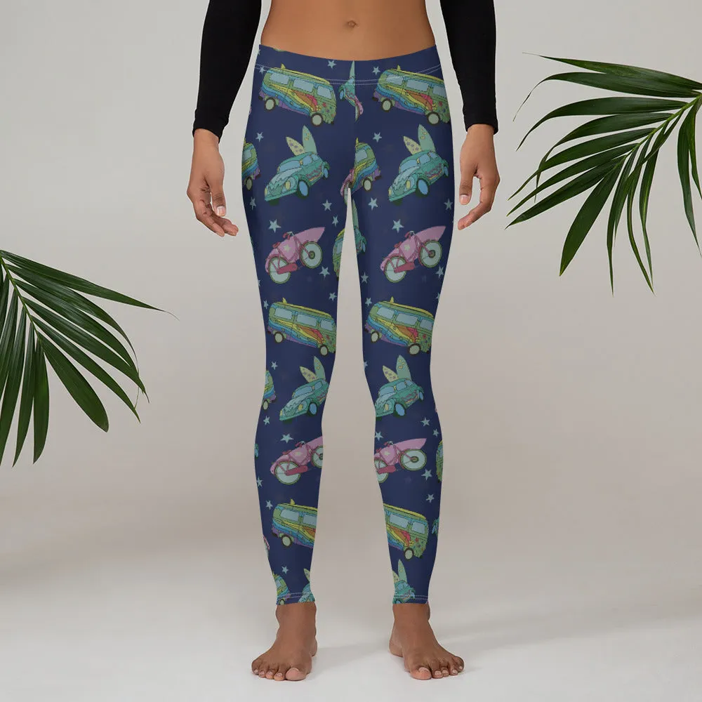 Surfing Leggings with Hippie Vans Cars and Bicycles