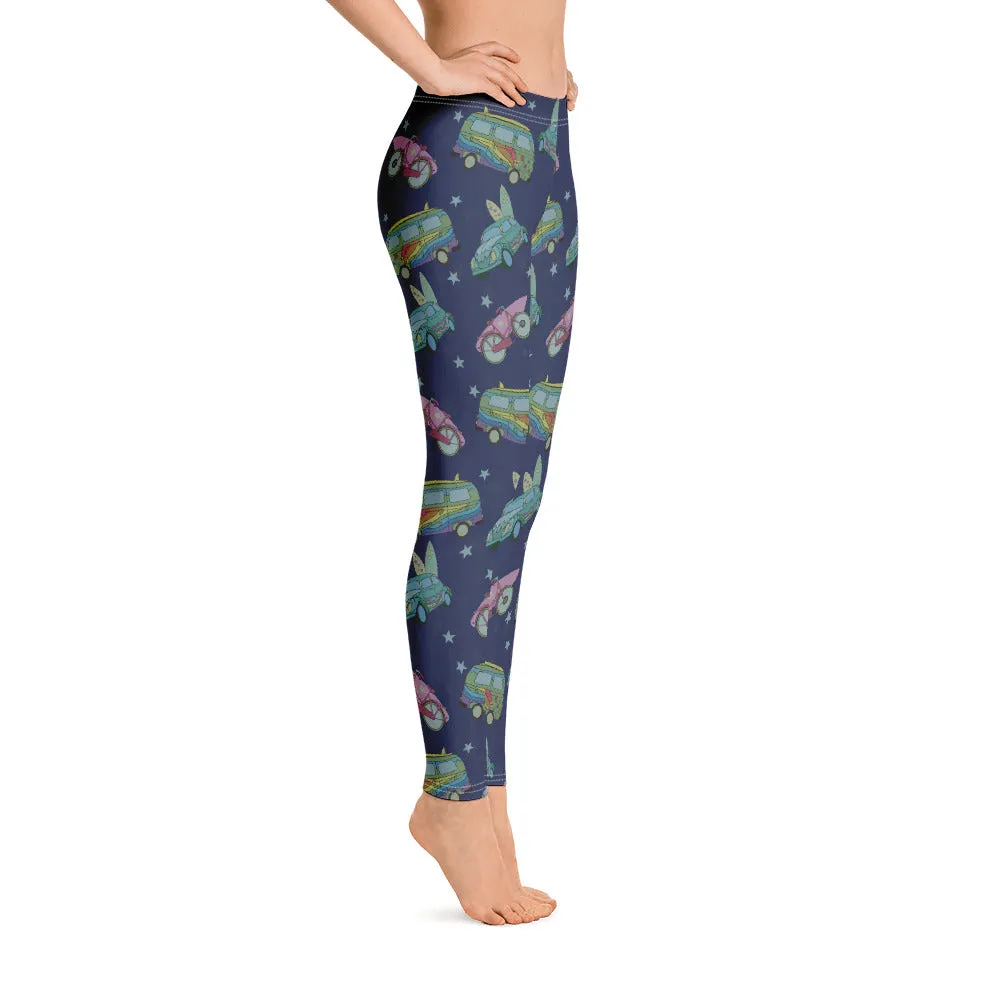 Surfing Leggings with Hippie Vans Cars and Bicycles