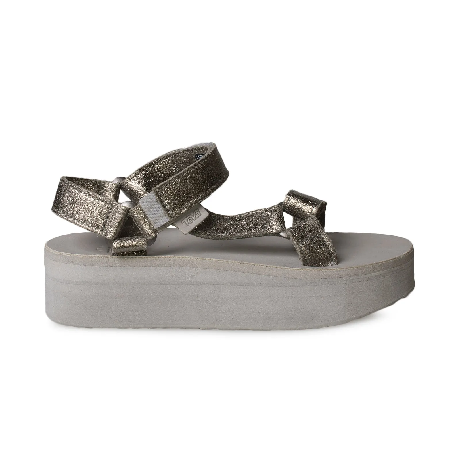 Teva Flatform Universal Leather Metallic Pewter Sandlas - Women's