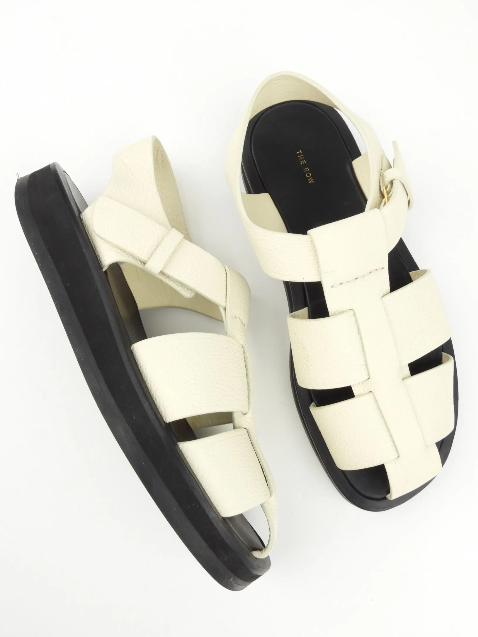 The Row Off White Leather Platform Fisherman Sandals - 38.5