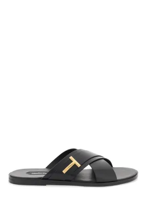 Tom Ford Preston Leather Sandals In   Black