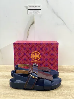 Tory Burch Multi Logo Kiltie Sandal donna pelle Blu luxury woman sanda