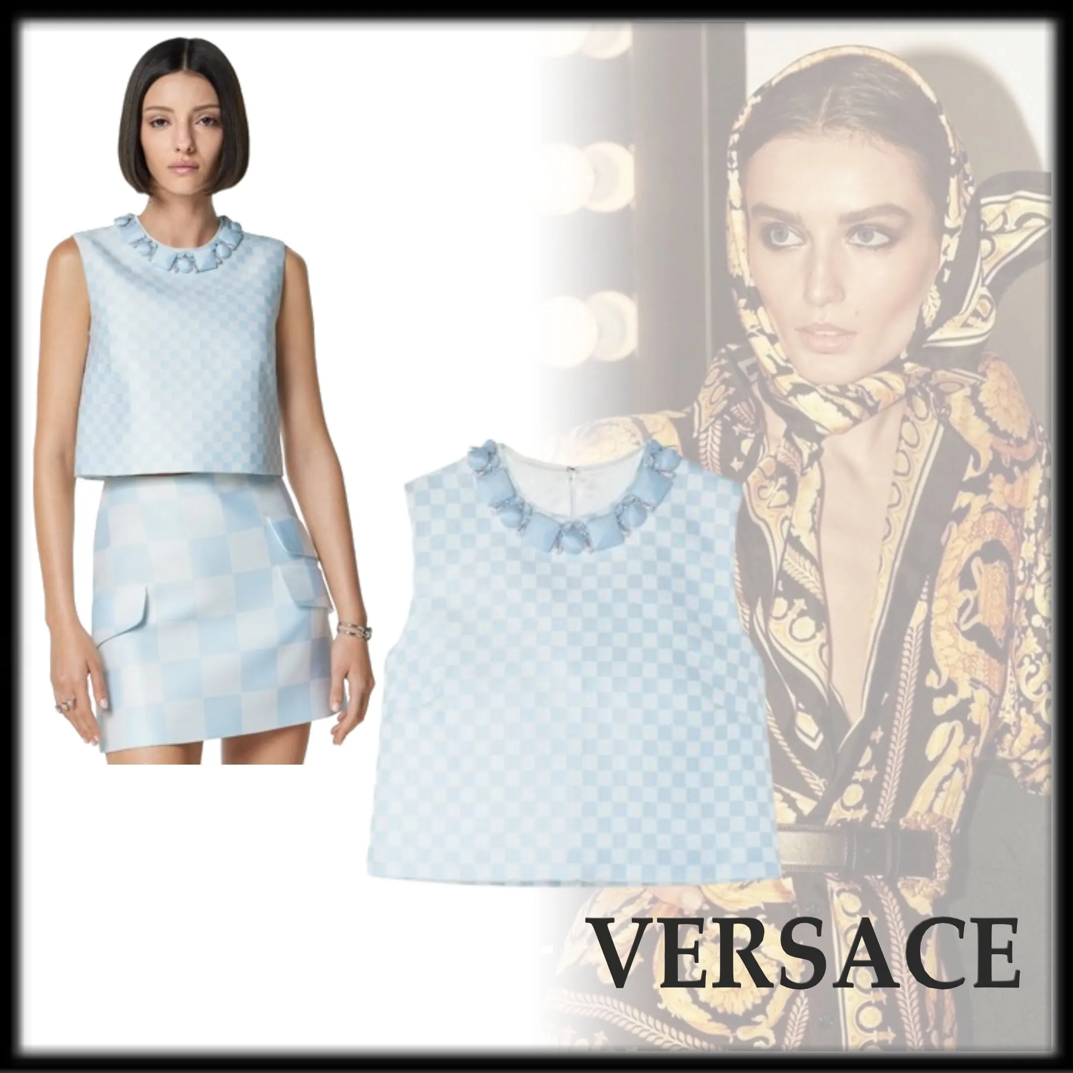 VERSACE  |Silk Blended Fabrics Sleeveless Party Style Elegant Style