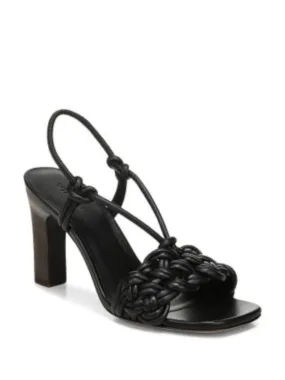 VINCE. Womens Black Elasticized Strap Woven Padded Quenelle Square Toe Block Heel Slip On Leather Slingback Sandal M