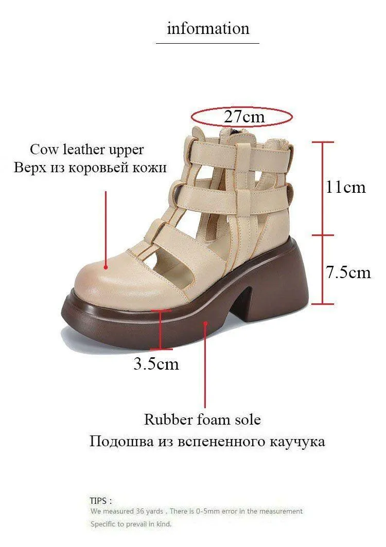 Women's Casual Shoes - Leather Gladiator Sandals, Thick Boots (FC119)