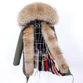 Women's Thick Fur Long Sleeved Jacket with Removable Natural Fox Fur Lining